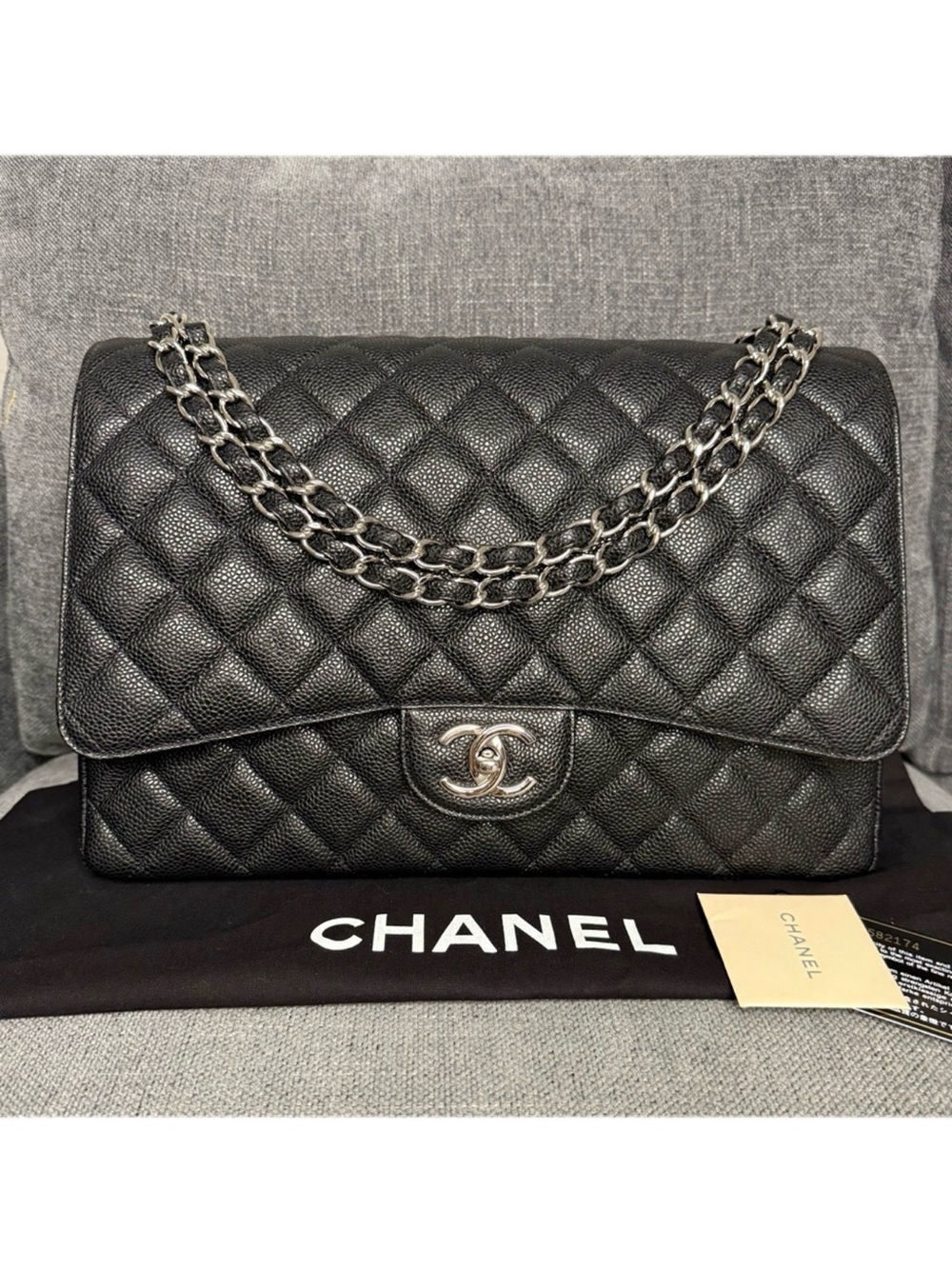 CHANEL classic double flap bag caviar leather maxi